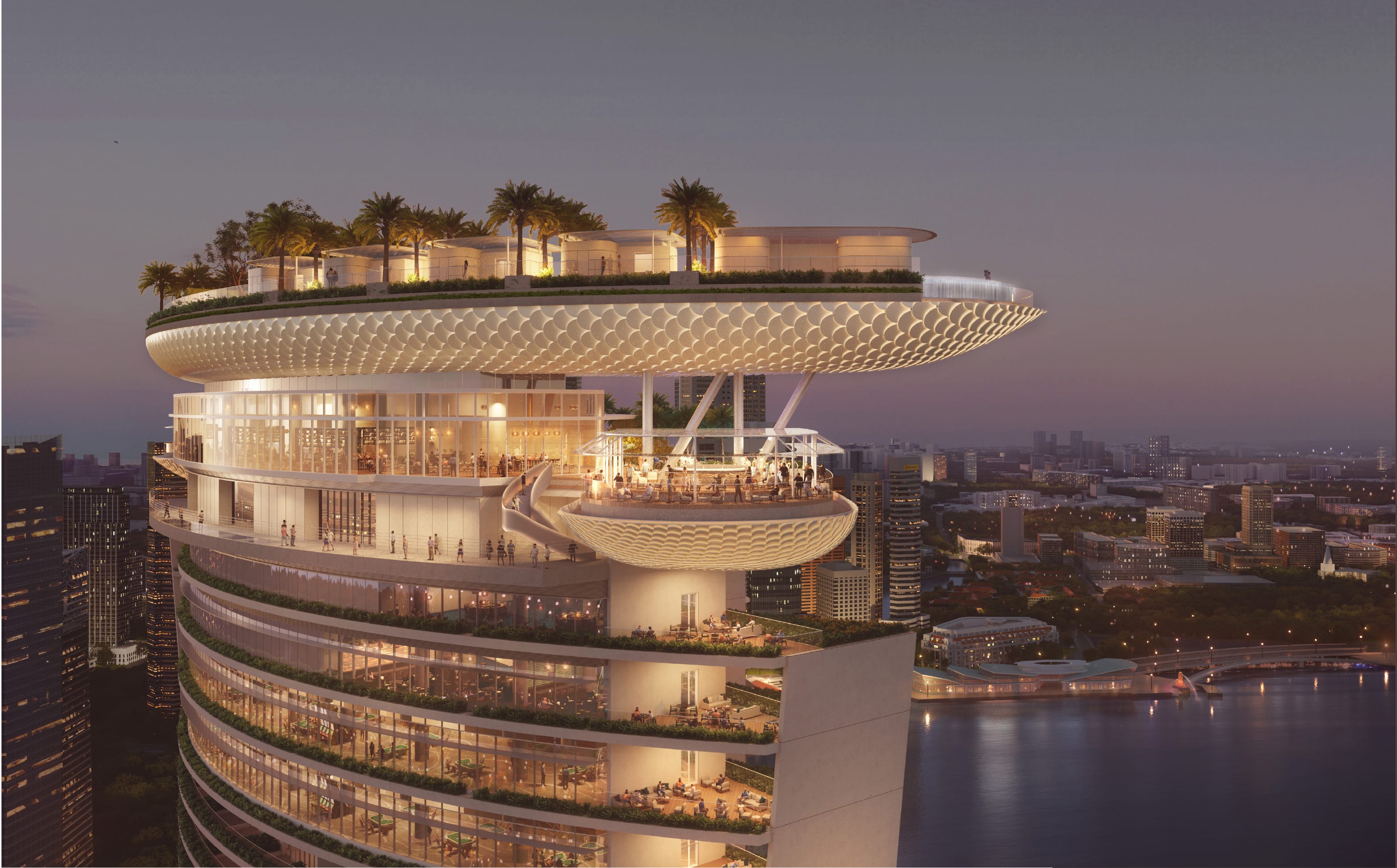 Public rooftop attractions at the expanded Marina Bay Sands expansion